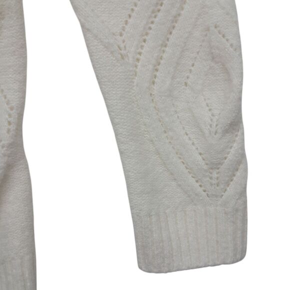 Talbots Sweater Women's Medium Petite Cream Ivory Pointelle Crew Neck Classic - Picture 4 of 8